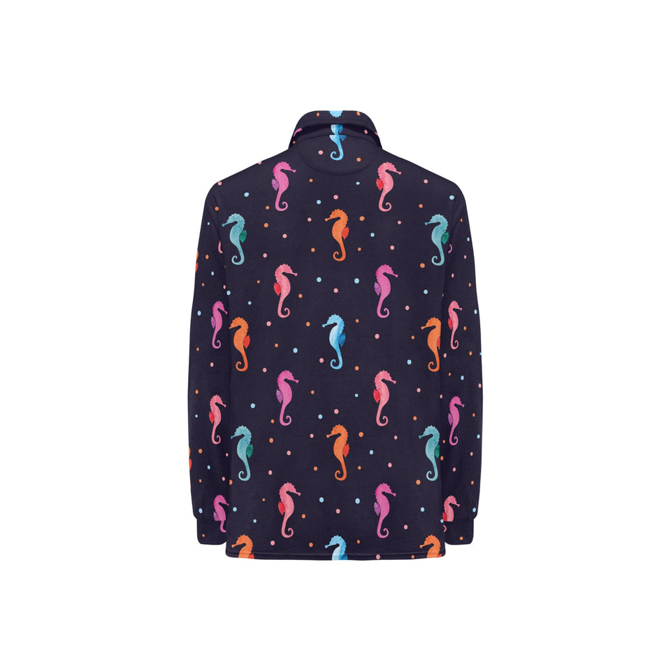 Watercolor colorful seahorse pattern Women's Long Sleeve Polo Shirt