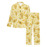 Saxophone cornet pattern yellow background Men's Long Pajama Set