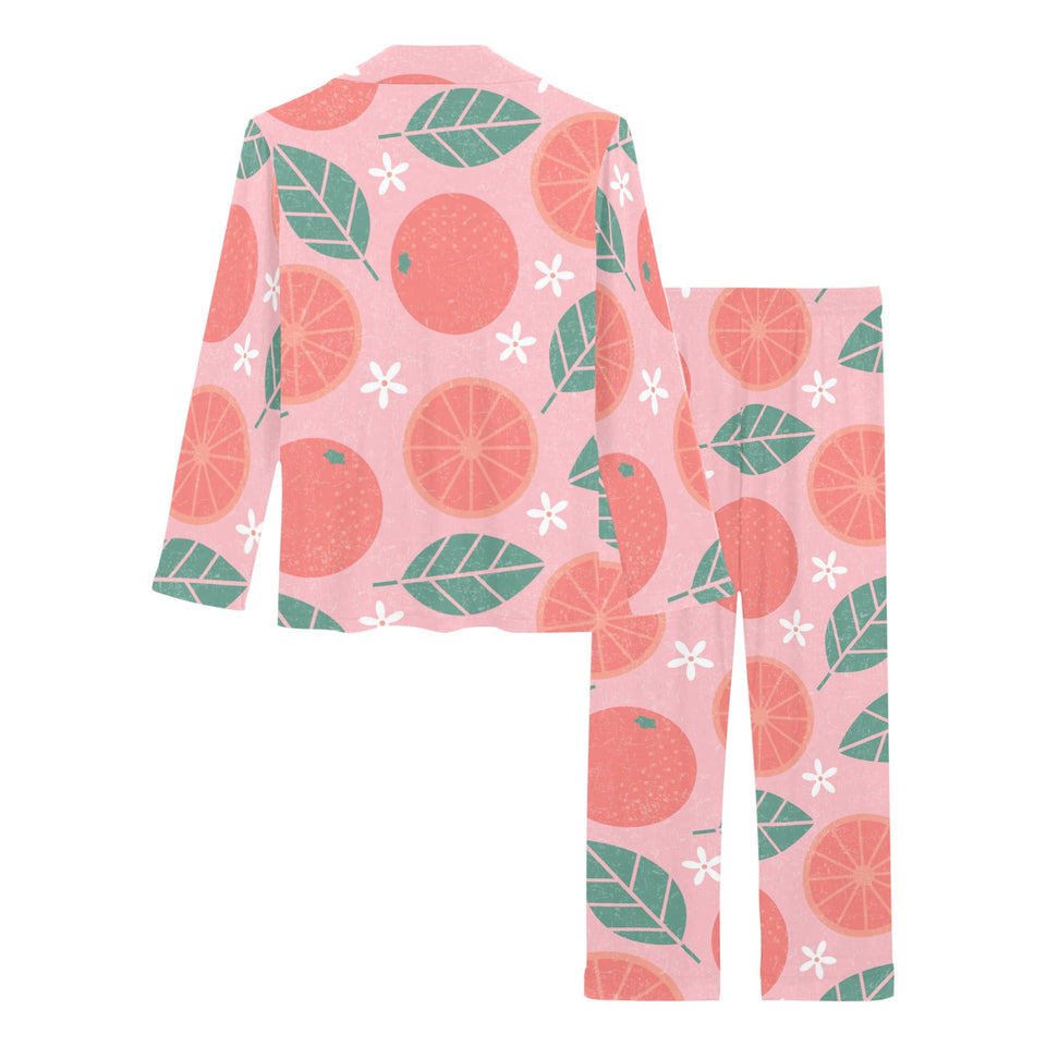 Grapefruit leaves flower pink background Women's Long Pajama Set