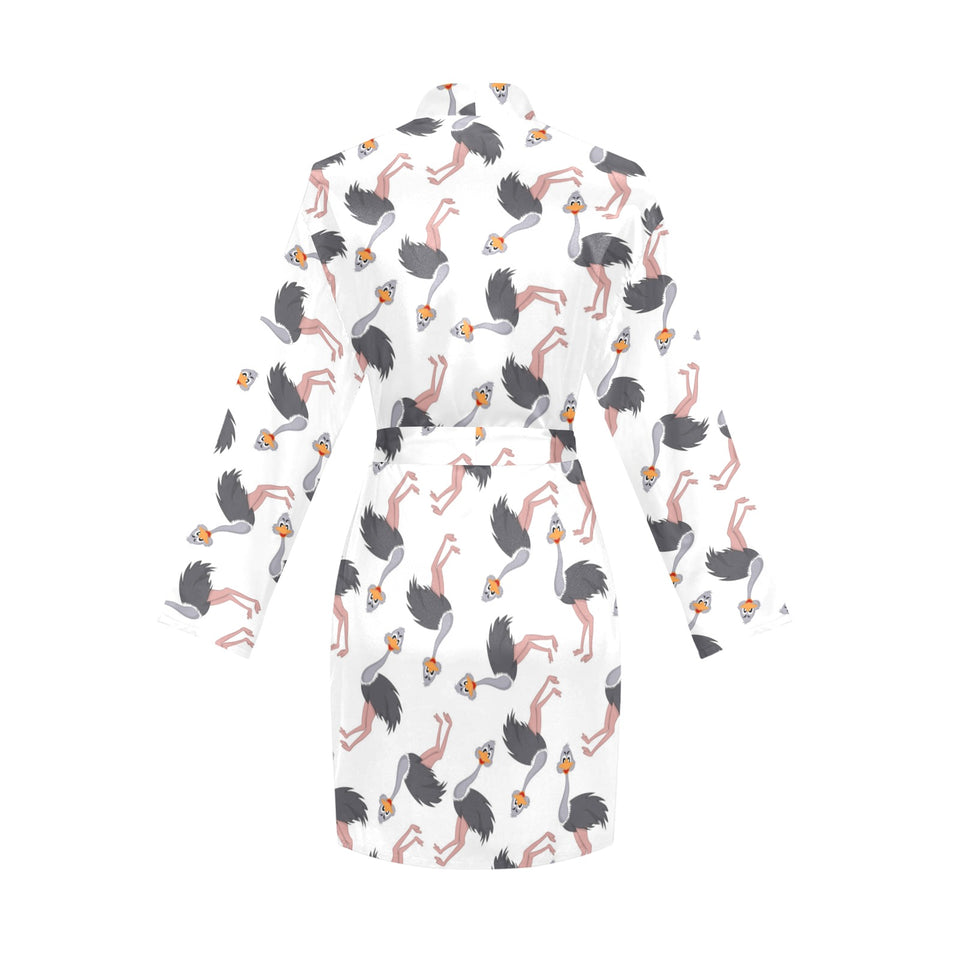 Ostrich Pattern Print Design 02 Women's Long Sleeve Belted Night Robe