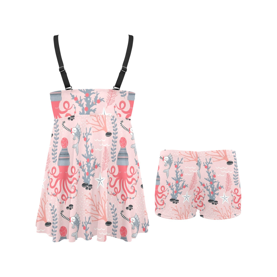 Octopus winter hat garland Fish candy Seaweed Cora Chest Sexy Pleated Two Piece Swim Dress