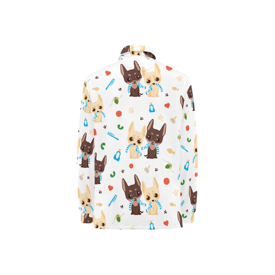 Cute Chihuahua dog pattern Women's Long Sleeve Polo Shirt