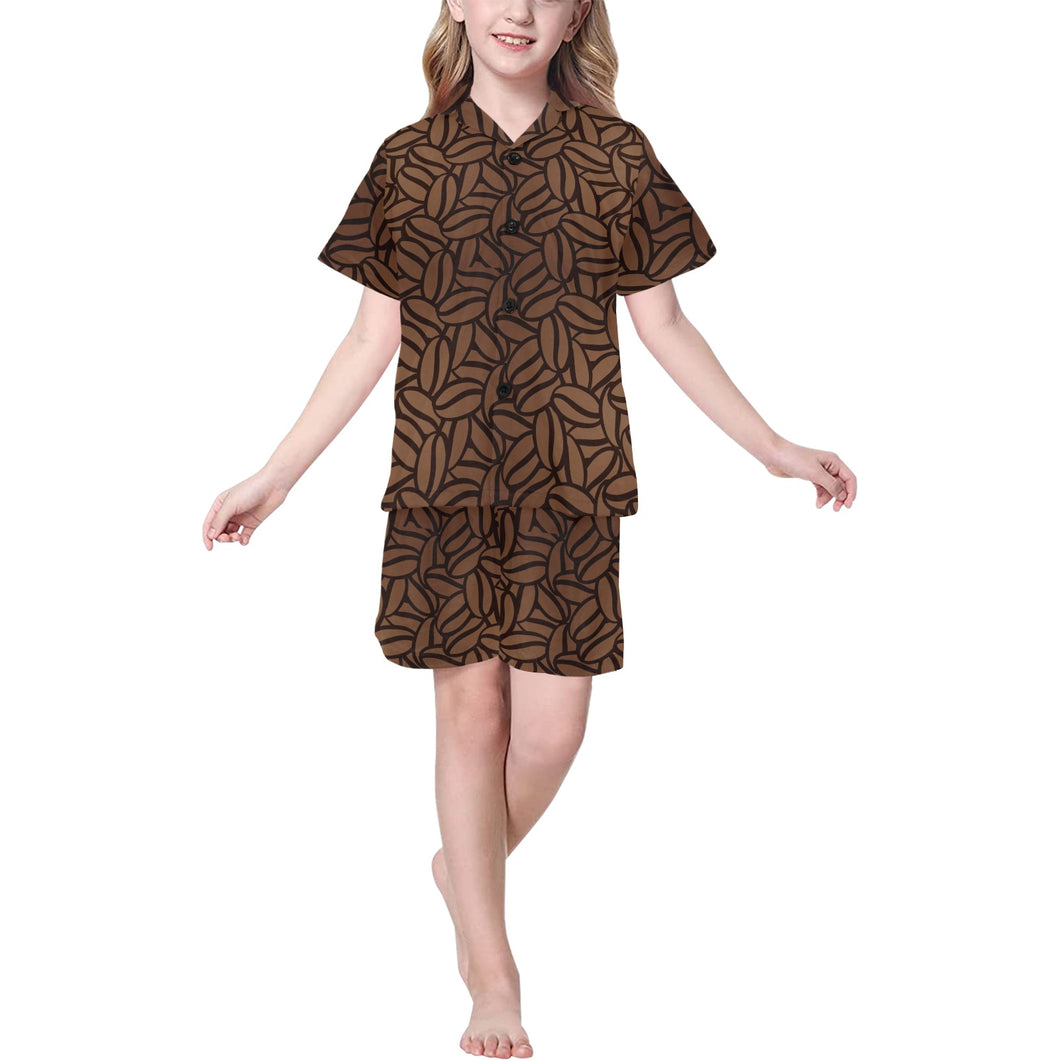 coffee bean pattern Kids' Boys' Girls' V-Neck Short Pajama Set