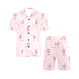 Poodle dog pink color theme Men's V-Neck Short Pajama Set