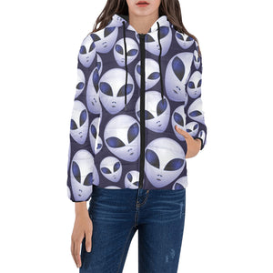 Alien Pattern Print Design 01 Women's Padded Hooded Jacket