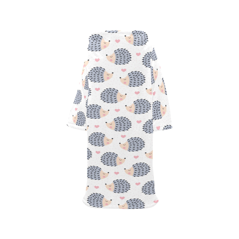 Hedgehog Pattern Print Design 04 Blanket Robe with Sleeves