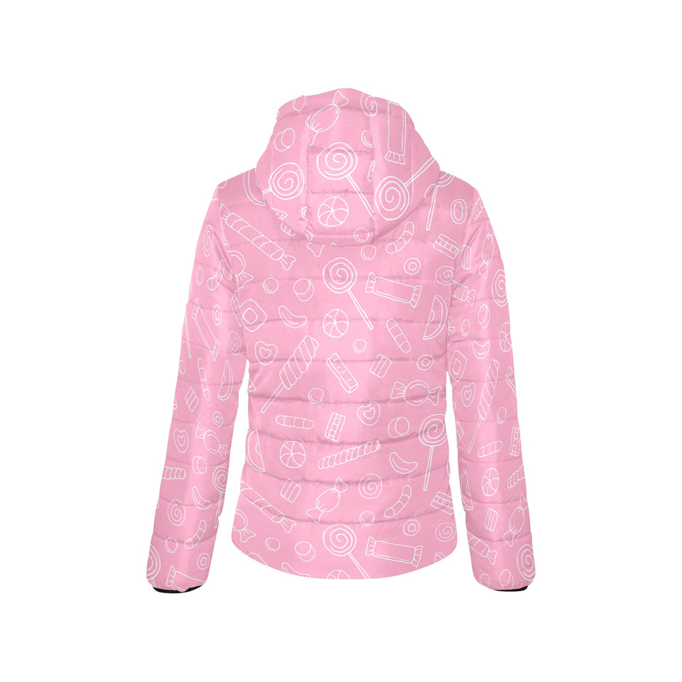 Sweet candy pink background Women's Padded Hooded Jacket