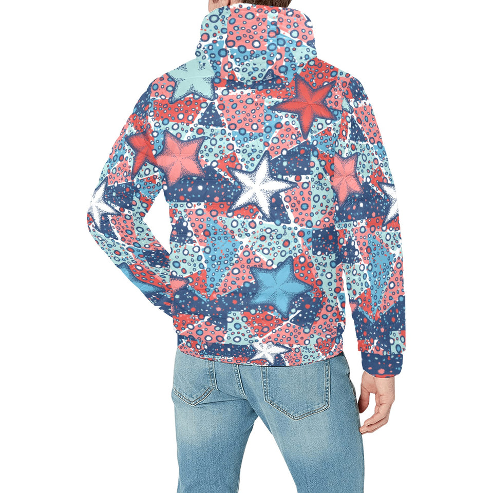 Hand drawn colorful starfish Men's Padded Hooded Jacket