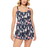 Deers Winter Christmas pattern Chest Sexy Pleated Two Piece Swim Dress