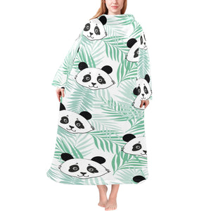 Panda pattern tropical leaves background Blanket Robe with Sleeves