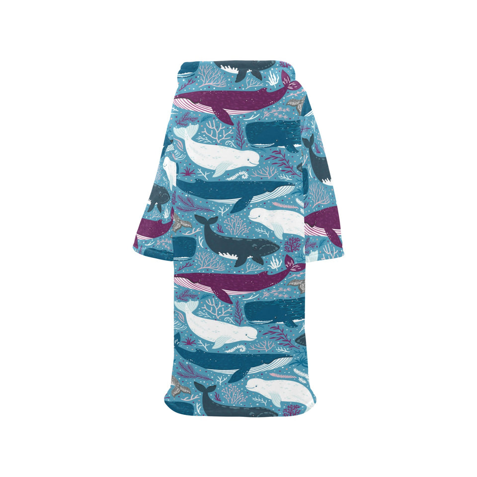 Whale design pattern Blanket Robe with Sleeves