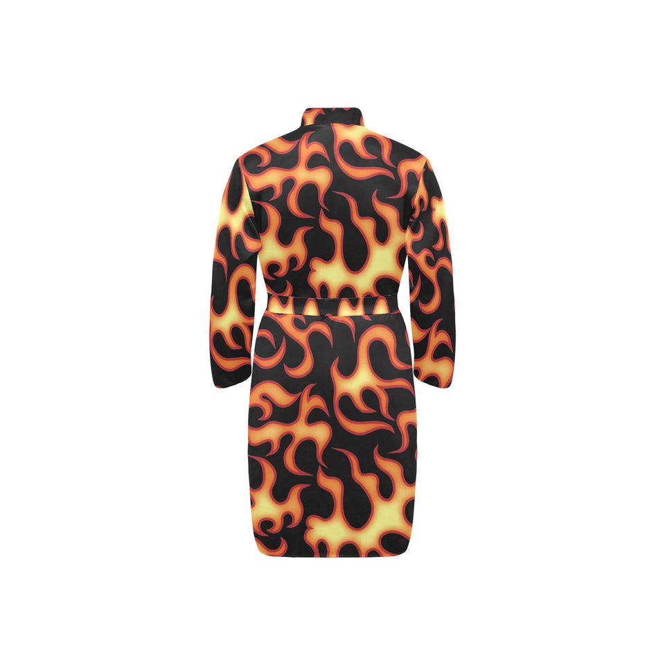 Fire flame dark pattern Men's Long Sleeve Belted Night Robe