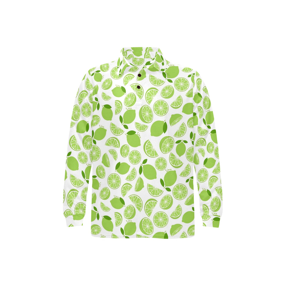 Lime design pattern Men's Long Sleeve Polo Shirt