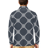 nautical steering wheel rope pattern Men's Long Sleeve Polo Shirt