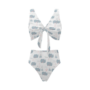 cute rhino heart pattern Chest Bowknot High Waisted Bikini Swimsuit