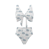 cute rhino heart pattern Chest Bowknot High Waisted Bikini Swimsuit