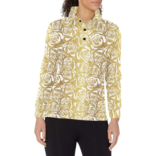 Rose Pattern Print Design 05 Women's Long Sleeve Polo Shirt