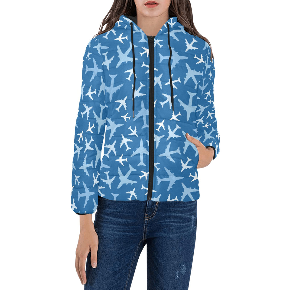 Airplane pattern in the sky Women's Padded Hooded Jacket