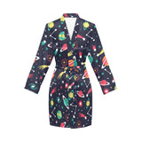 colorful space pattern planet star Women's Long Sleeve Belted Night Robe