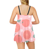 Grapefruit leaves flower pink background Chest Sexy Pleated Two Piece Swim Dress
