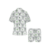 Hand drawn Koala leaves pattern Women's V-Neck Short Pajama Set