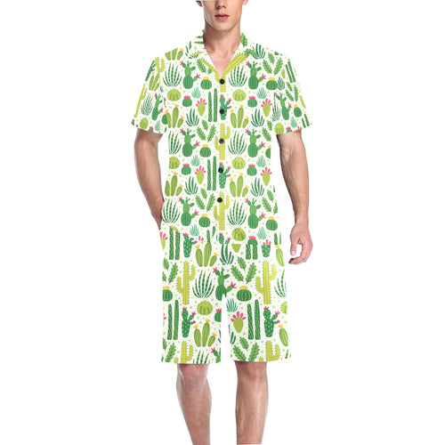 Cactus pattern copy Men's V-Neck Short Pajama Set