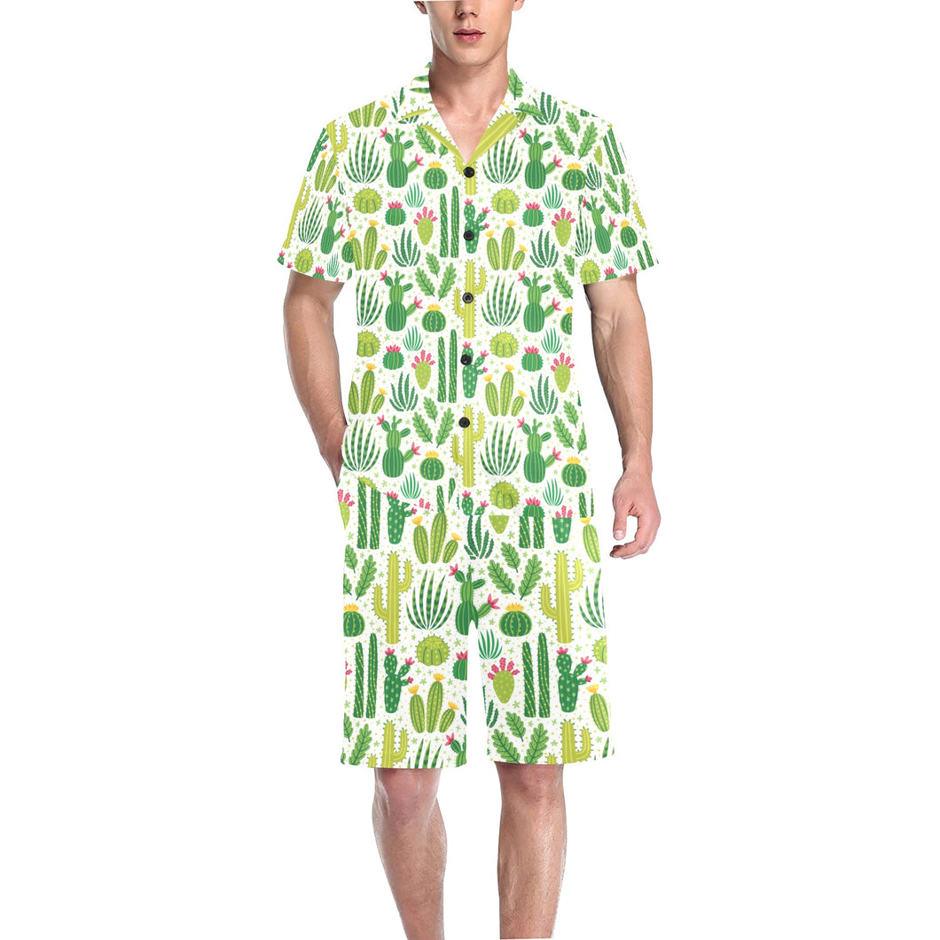 Cactus pattern copy Men's V-Neck Short Pajama Set
