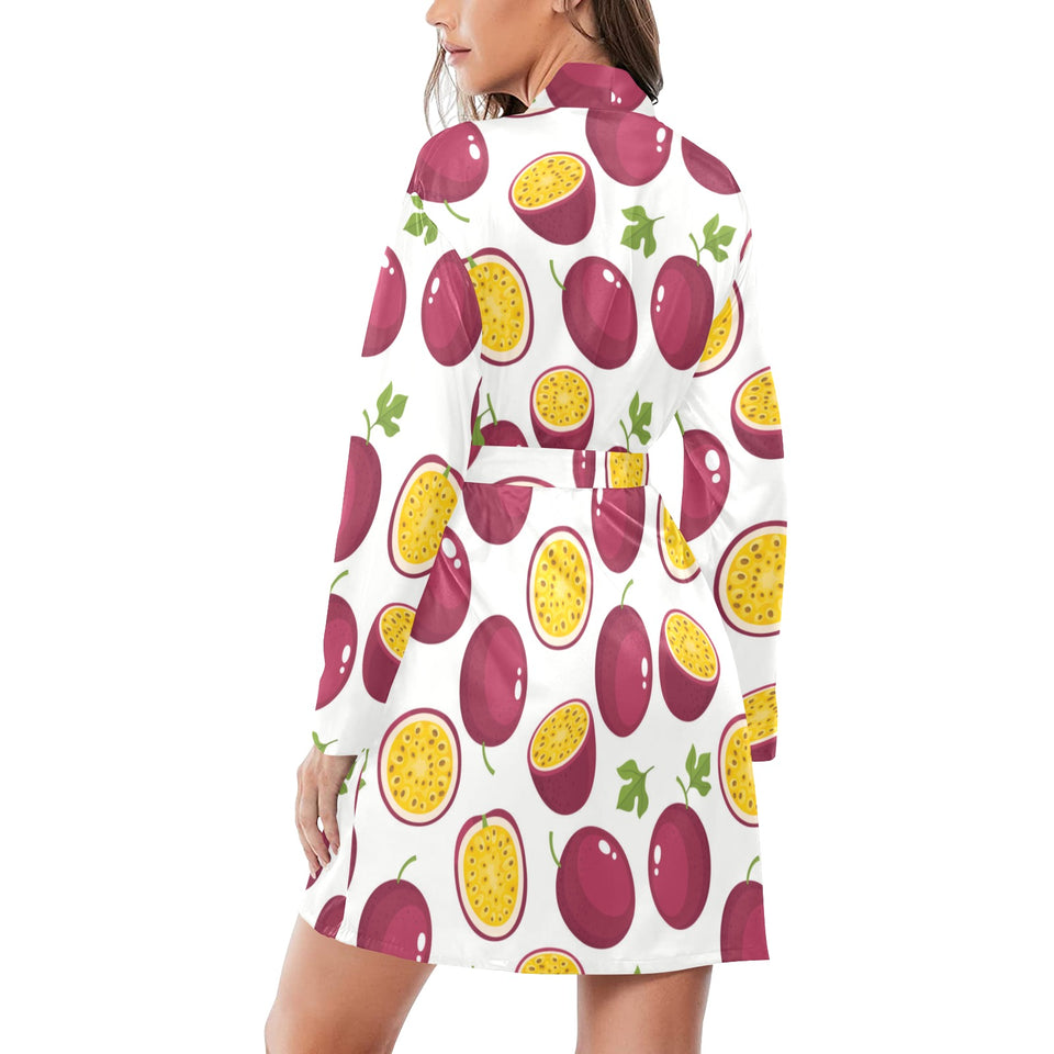 Passion fruit design pattern Women's Long Sleeve Belted Night Robe