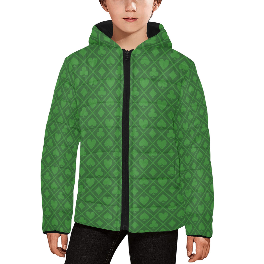 Casino Cards Suits Pattern Print Design 04 Kids' Boys' Girls' Padded Hooded Jacket