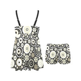 Gear Pattern Print Design 02 Chest Sexy Pleated Two Piece Swim Dress