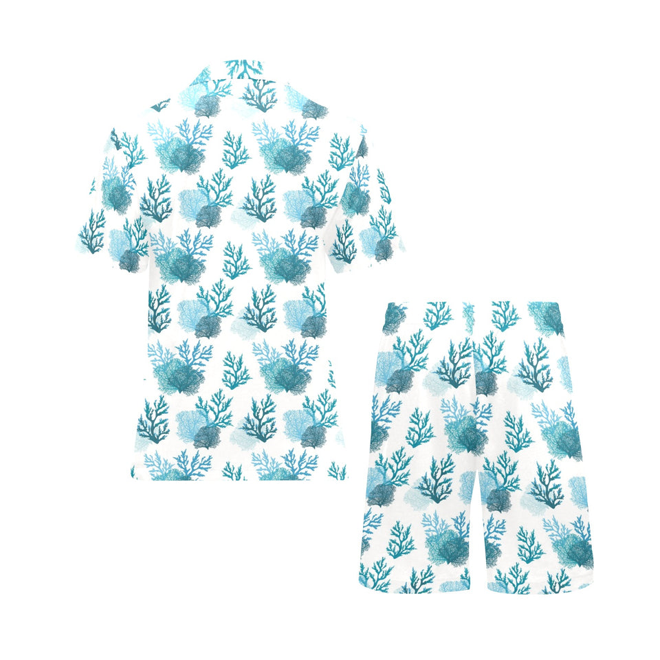 Coral Reef Pattern Print Design 04 Men's V-Neck Short Pajama Set
