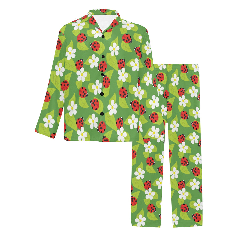 Ladybug Pattern Print Design 01 Men's Long Pajama Set