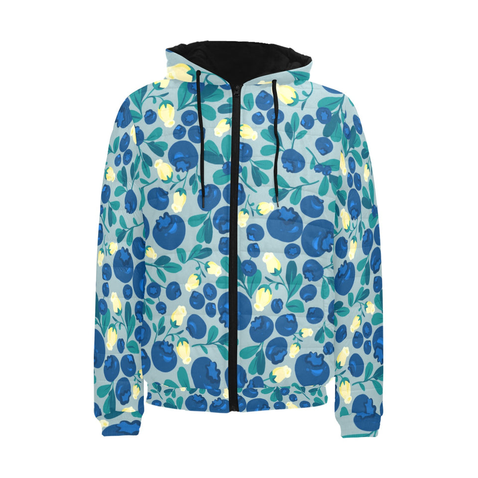 blueberry design pattern Men's Padded Hooded Jacket