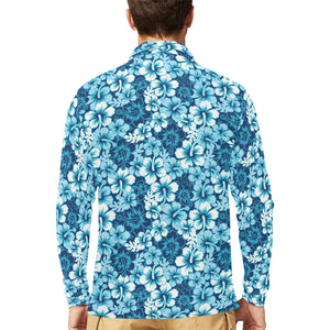 Hibiscus Pattern Print Design 03 Men's Long Sleeve Polo Shirt