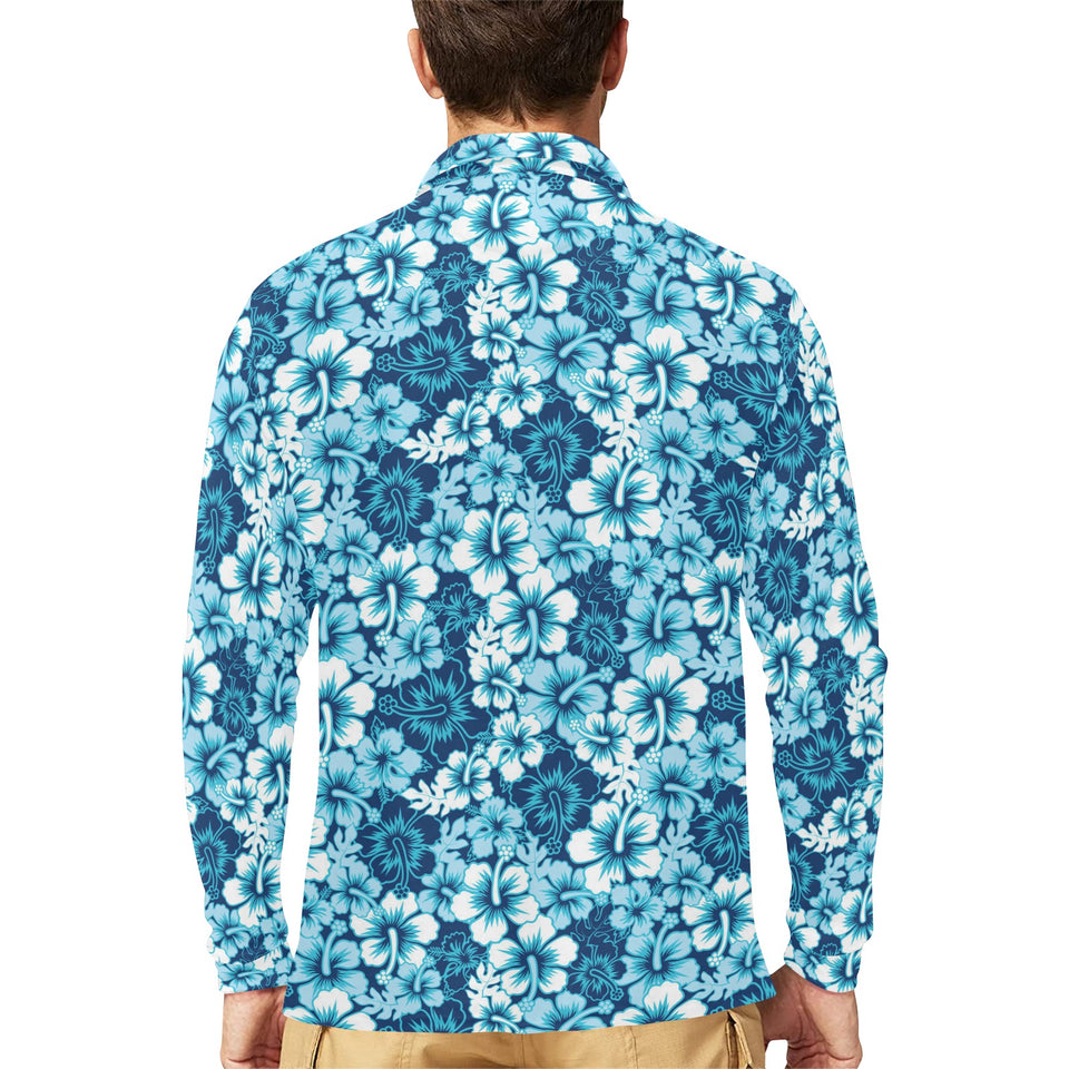 Hibiscus Pattern Print Design 03 Men's Long Sleeve Polo Shirt