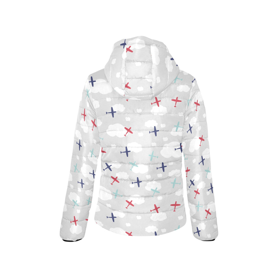 Airplane cloud grey background Women's Padded Hooded Jacket