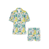 Cute parrot toucan flamingo cactus exotic leaves p Women's V-Neck Short Pajama Set