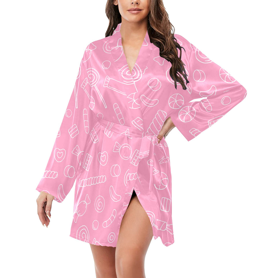 Sweet candy pink background Women's Long Sleeve Belted Night Robe