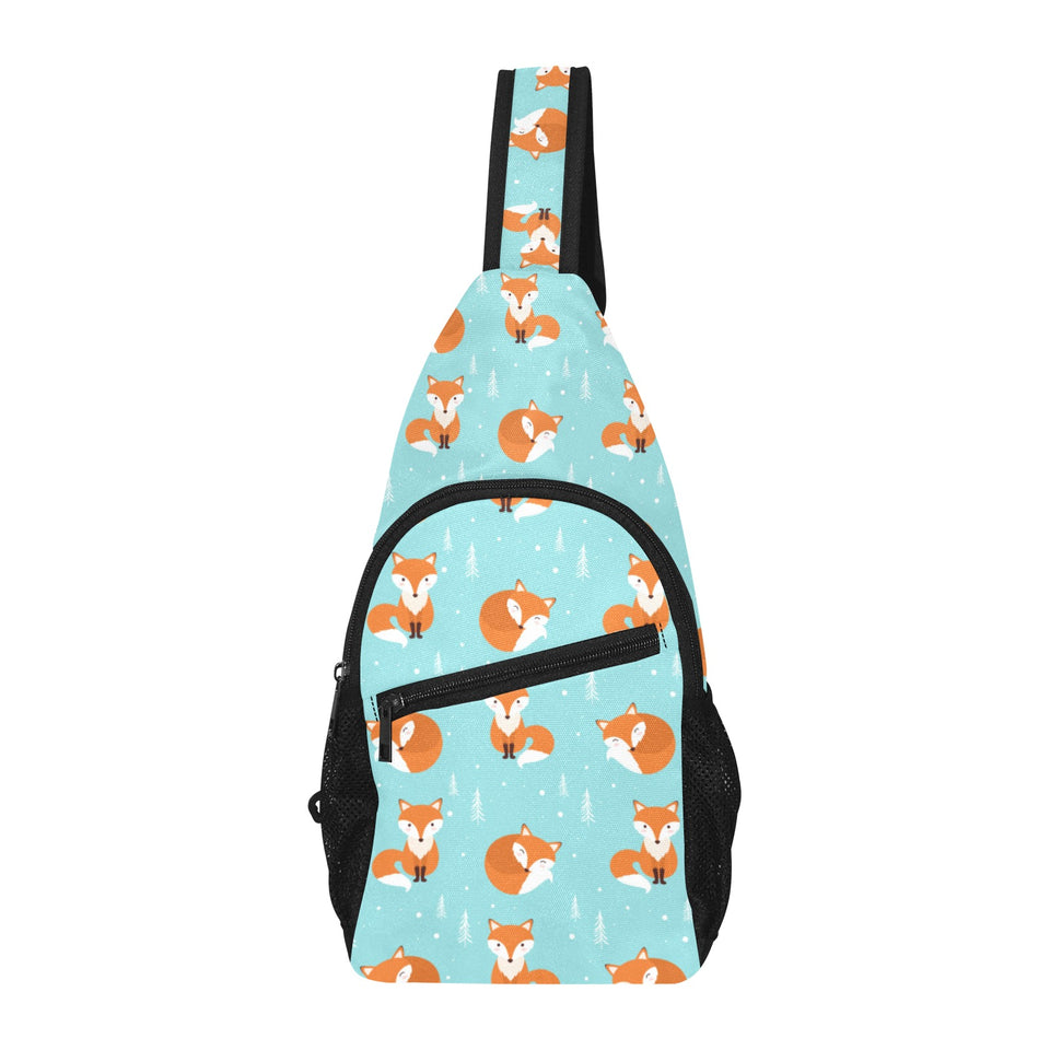 Fox pattern blue b ackground All Over Print Chest Bag