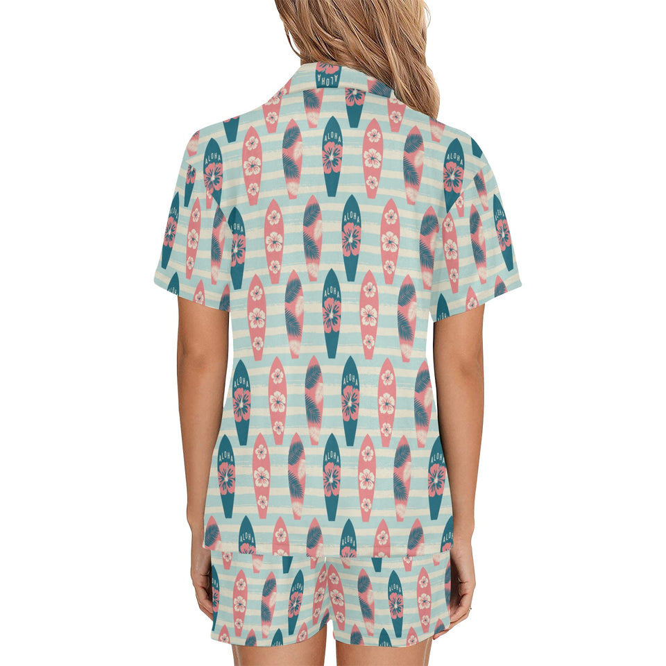 Surfboard Pattern Print Design 02 Women's V-Neck Short Pajama Set