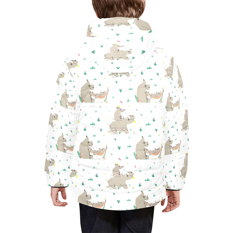 Cute Rhino pattern background Kids' Boys' Girls' Padded Hooded Jacket