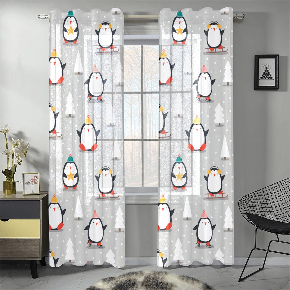 Cute Penguin christmas pattern Gauze Curtain