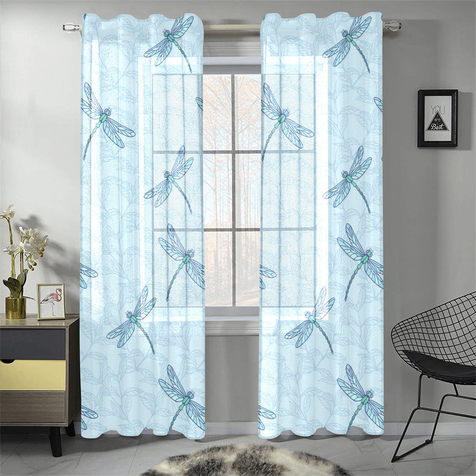 Dragonfly pattern blue background Gauze Curtain