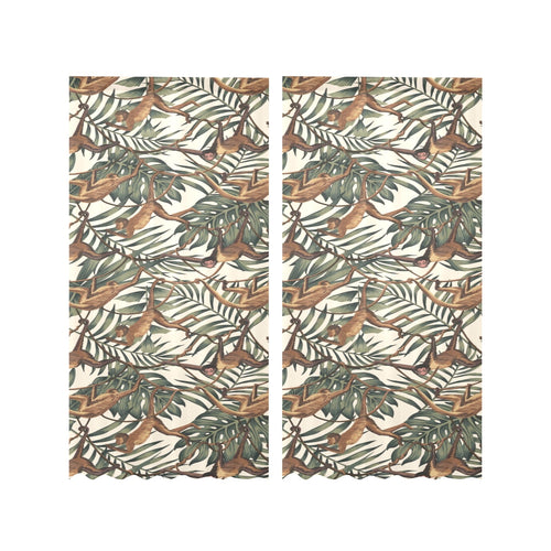 Monkey tropical leaves background Gauze Curtain