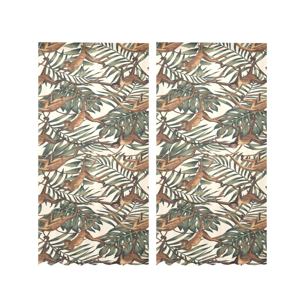 Monkey tropical leaves background Gauze Curtain