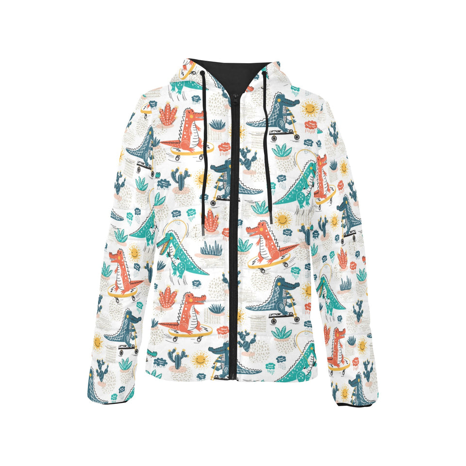 Cute Crocodile Pattern Women's Padded Hooded Jacket