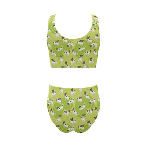 Jack Russel Pattern Print Design 01 Chest Bowknot High Waisted Bikini Swimsuit