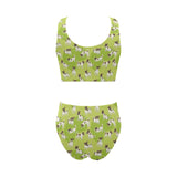 Jack Russel Pattern Print Design 01 Chest Bowknot High Waisted Bikini Swimsuit