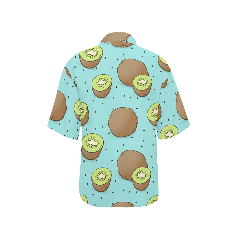 Kiwi blue background Women's All Over Print Hawaiian Shirt