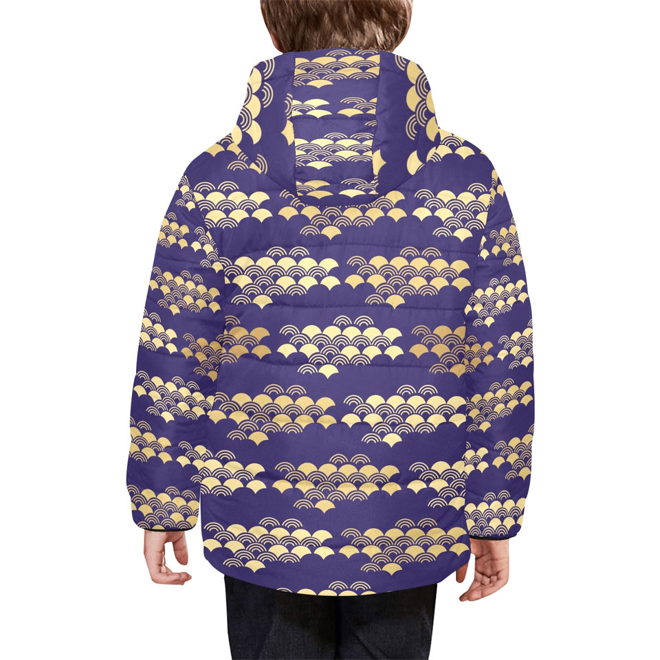 Beautiful japanese fan pattern Kids' Boys' Girls' Padded Hooded Jacket